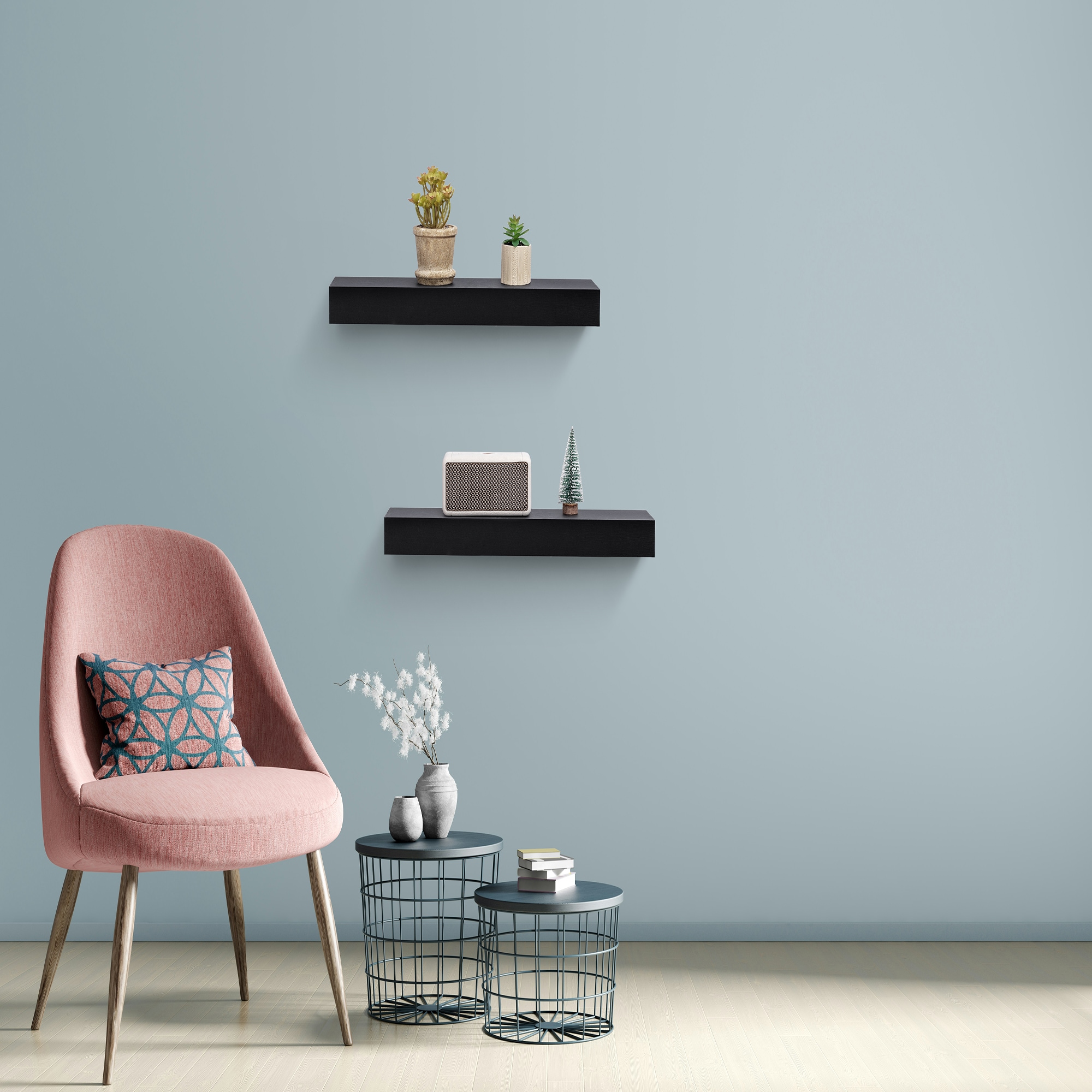 Floating Shelves 18.11" Wall Mounted Wood Shelves For Bathroom, Bedroom, Living Room, Kitchen, Hanging Shelf For Books/Storage/Decor With Invisible Brackets, Black_voghion.com